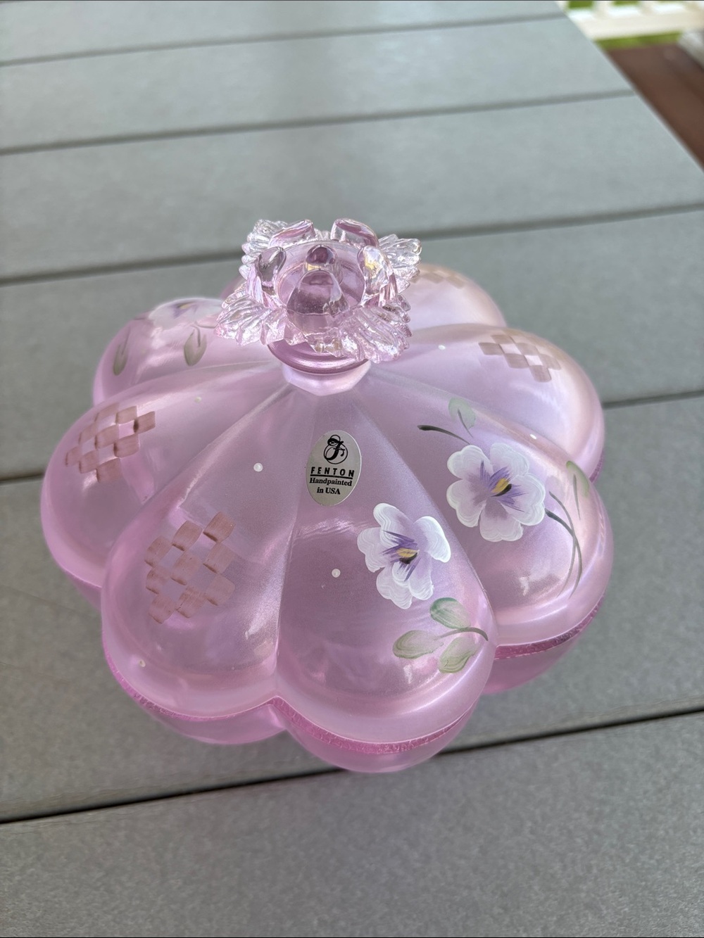 Fenton Pink Chiffon Hand-Painted (A Sutton & Hardman) 2001 covered dish.